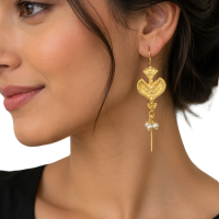 Royal Temple Pearl Threader Earrings – Gold Plated Traditional Statement Earrings for Women