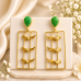 Mint Green -Golden Leaf Mother of Pearl Statement Earrings
