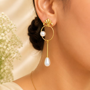 Nature Bloom Leaf Pearl Drop Earrings