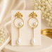 Golden Leaf Pearl Drop Earrings | Nature Inspired Statement Earrings for Women