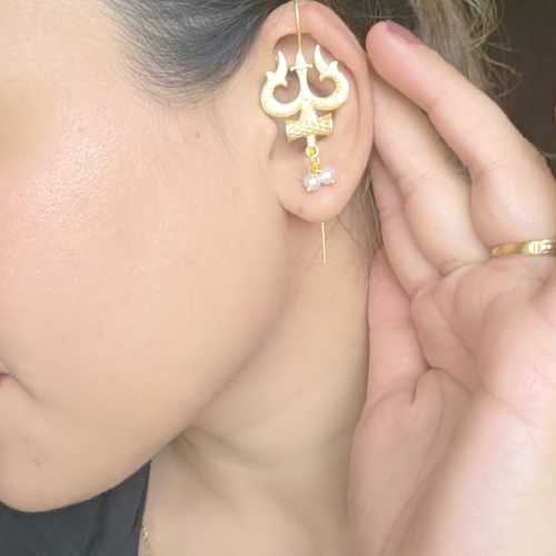 Divine Trishul Pearl Drop Earrings – Gold Plated Ethnic Earrings
