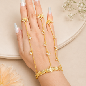 Golden Butterfly Pearl Triple-Finger Hathphool