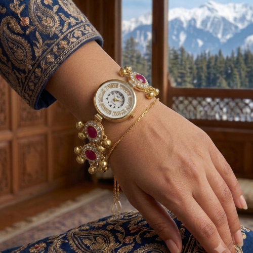 Aura Ruby Crystal Ghungroo Adjustable Bracelet Watch for Women