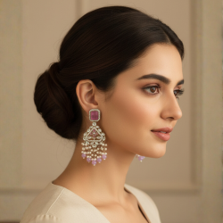 Kundan Jhumka with Pink Stone with Pearls