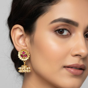 Kundan Chand Baliya in Pink Stone with White Stone