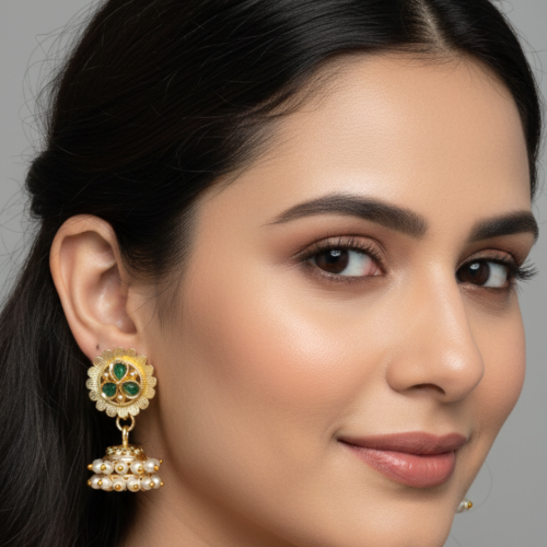 Kundan Chand Baliya in Green Stone with White Stone