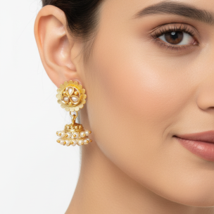 Kundan Chand Baliya in White Stone with White Pearl