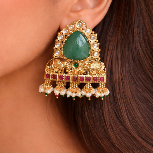 Emerald Royal Temple Jhumka