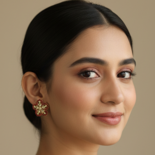 Flower shape with central white stones and surrounding small red stones